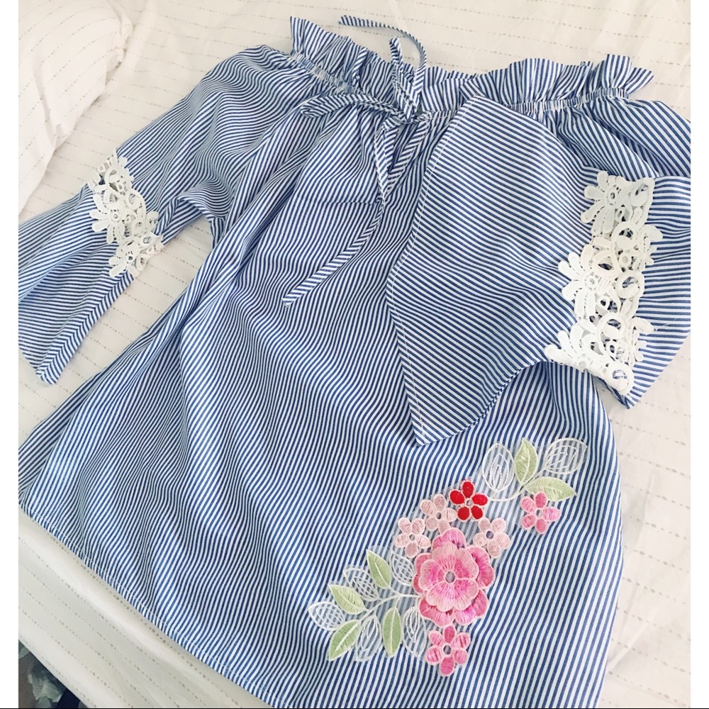 Esther H. Paris embroidered striped blouse top